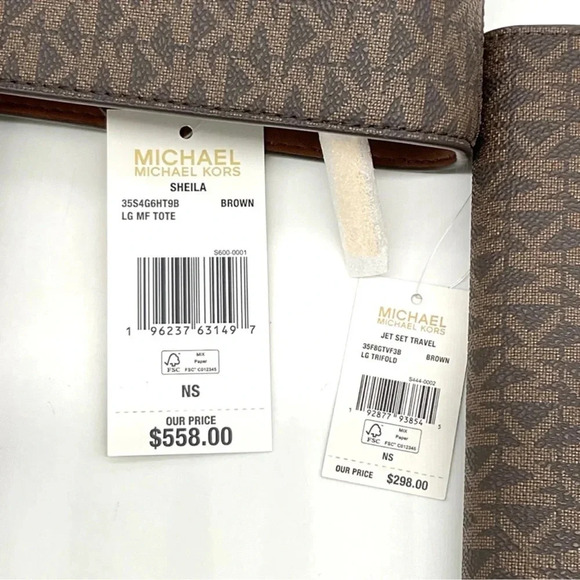 Michael Kors Large EW Crossbody Bag & Large Trifold Wallet Brown/Gold - Picture 14 of 14